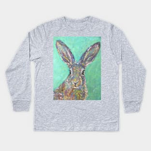 Colourful Hare , green background Kids Long Sleeve T-Shirt